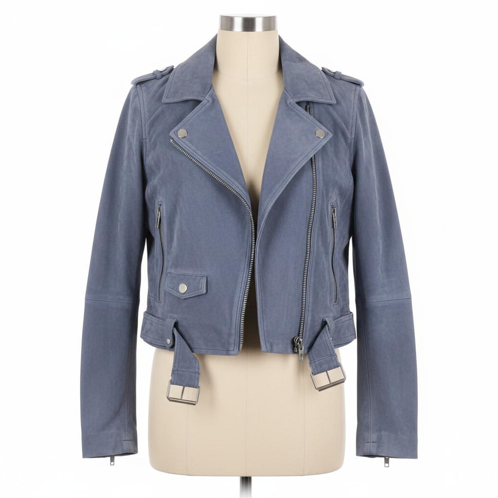 Blank NYC Moto Jacket - Front, light suede blue